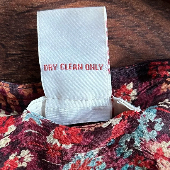 Sundance Dress Midi 100% Silk Floral Burgundy Tulip‎ Sleeve Romantic Boho Size S - Picture 8 of 9